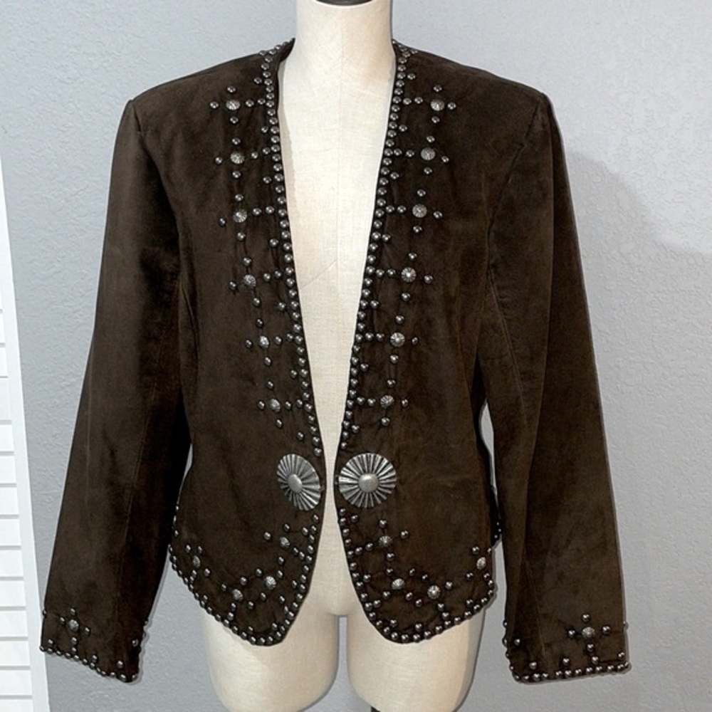 Double D Ranch Dark Brown Leather Jacket with Silver Studs